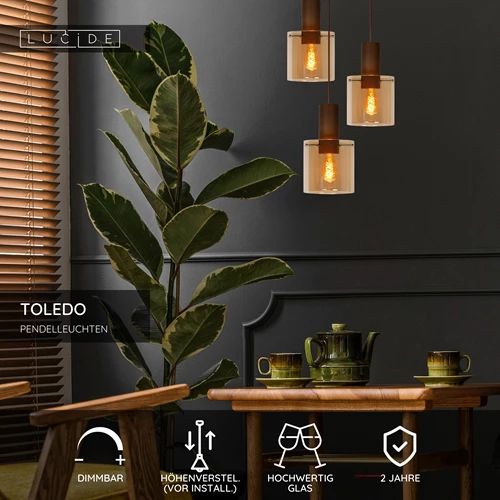 Lucide TOLEDO - Pendelleuchten - 3xE27 - Amber - USP